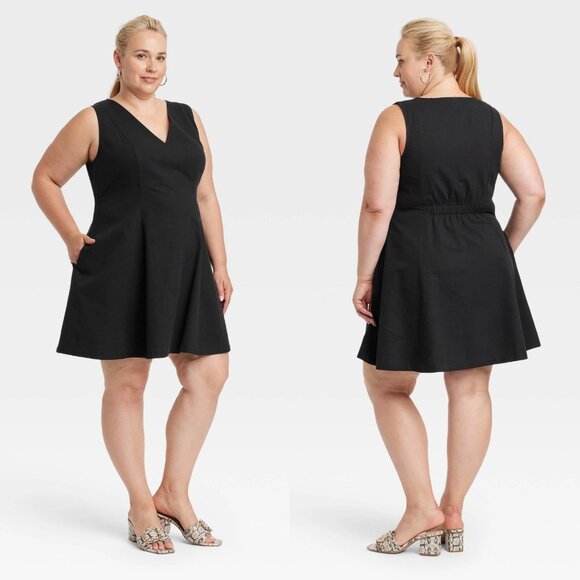 Size 20 - Womens Fit Flare Mini Dress - A New Day - Black - Picture 1 of 6